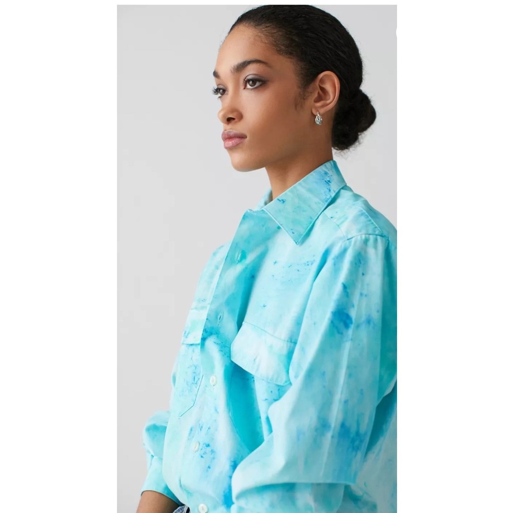 Urban Renewal Marble Shirt 46 Blue Tie Dye Reworked Button Down Long Sleeve